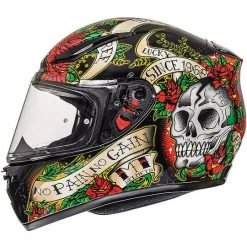 MT Helmets Casque De Moto Intégral MT Casques Revenge Skull & Roses Noir Rouge