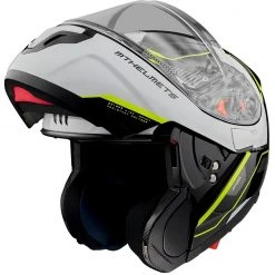 MT Helmets Casque Moto Modulaire Approuvé P / J Mt Casque ATOM Sv OPENED B3 Blanc Brillant Jaune Fluo